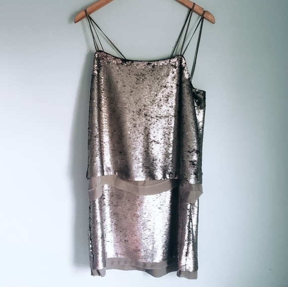 Banana Republic Silver Sequin Layered Dress Petite - Picture 2 of 7